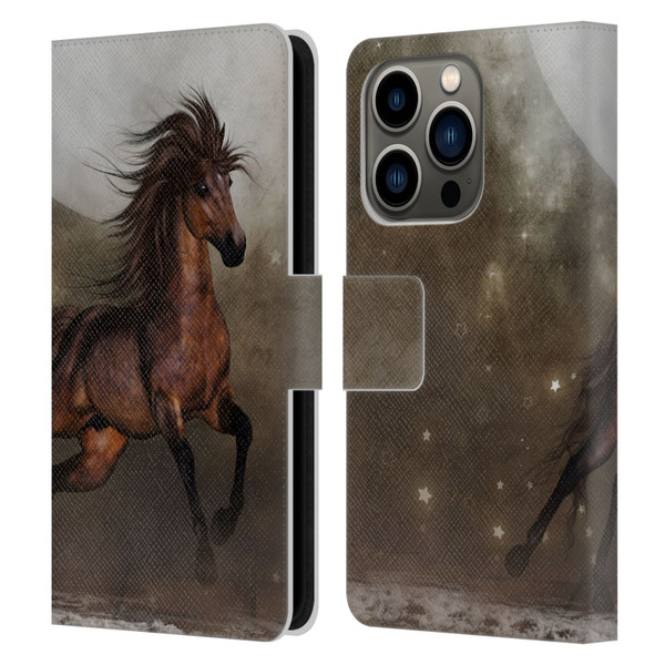 Simone Gatterwe Horses Brown Leather Book Wallet Case Cover For Apple iPhone 14 Pro