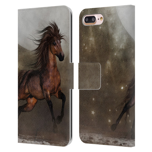 Simone Gatterwe Horses Brown Leather Book Wallet Case Cover For Apple iPhone 7 Plus / iPhone 8 Plus