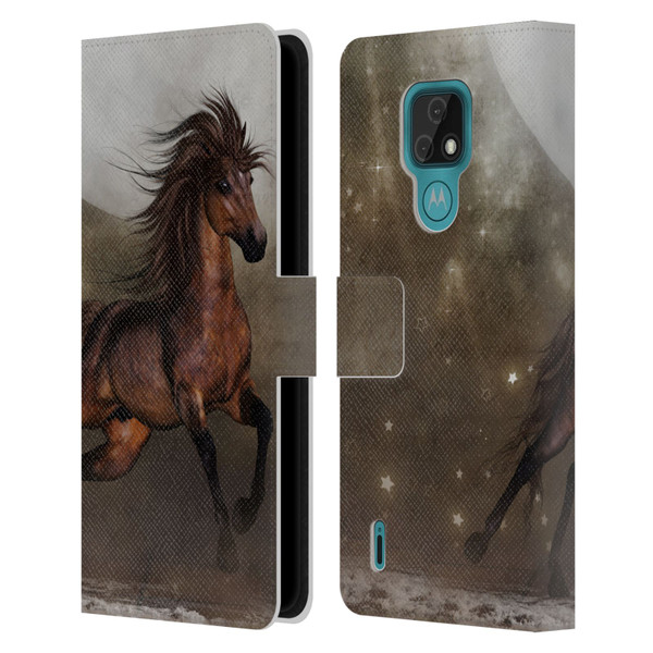 Simone Gatterwe Horses Brown Leather Book Wallet Case Cover For Motorola Moto E7