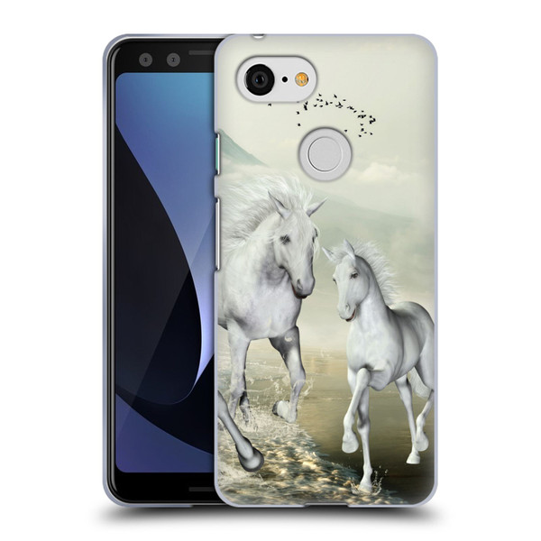 Simone Gatterwe Horses White On The Beach Soft Gel Case for Google Pixel 3