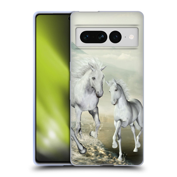 Simone Gatterwe Horses White On The Beach Soft Gel Case for Google Pixel 7 Pro