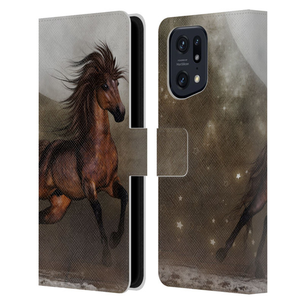 Simone Gatterwe Horses Brown Leather Book Wallet Case Cover For OPPO Find X5 Pro