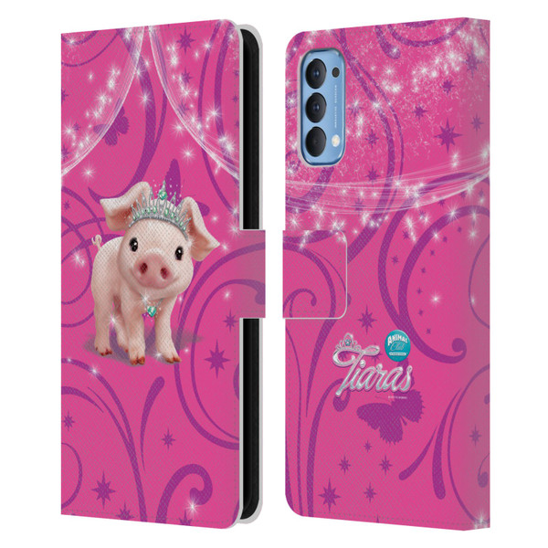 Animal Club International Pet Royalties Pig Leather Book Wallet Case Cover For OPPO Reno 4 5G
