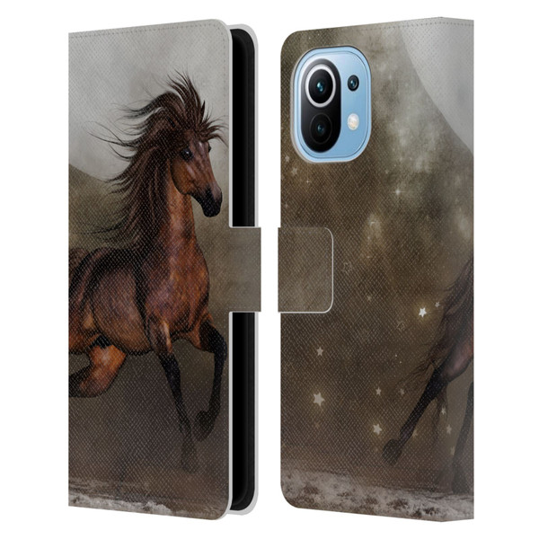 Simone Gatterwe Horses Brown Leather Book Wallet Case Cover For Xiaomi Mi 11