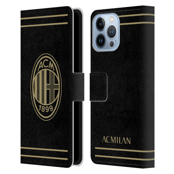 AC Milan Crest Black And Gold Leather Book Wallet Case Cover For Apple iPhone 13 Pro Max