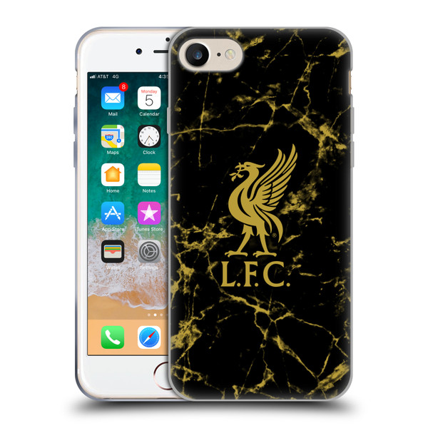 Liverpool Football Club Crest & Liverbird Patterns 1 Black & Gold Marble Soft Gel Case for Apple iPhone 7 / 8 / SE 2020 & 2022