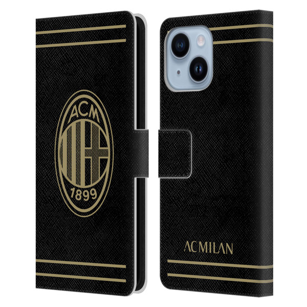 AC Milan Crest Black And Gold Leather Book Wallet Case Cover For Apple iPhone 14 Plus