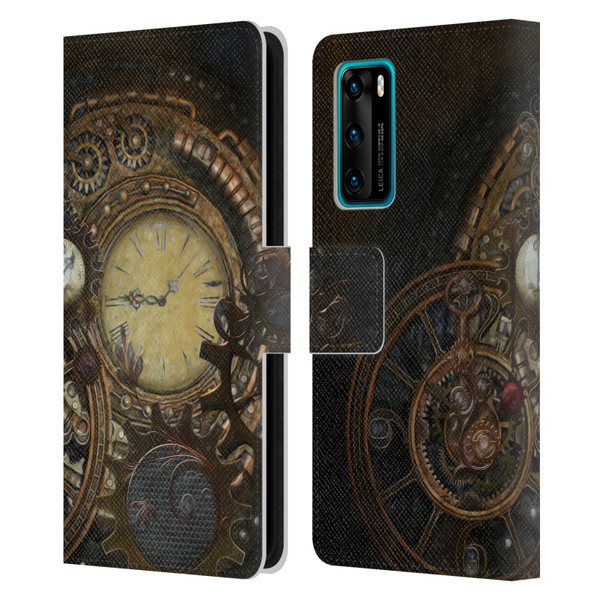Simone Gatterwe Steampunk Clocks Leather Book Wallet Case Cover For Huawei P40 5G