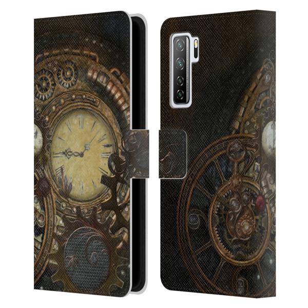 Simone Gatterwe Steampunk Clocks Leather Book Wallet Case Cover For Huawei Nova 7 SE/P40 Lite 5G