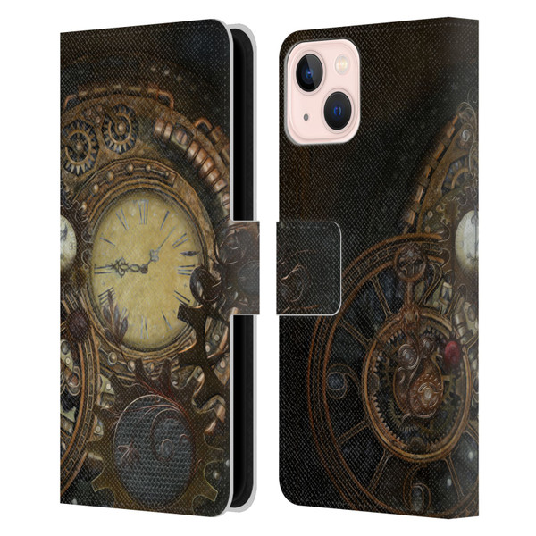 Simone Gatterwe Steampunk Clocks Leather Book Wallet Case Cover For Apple iPhone 13