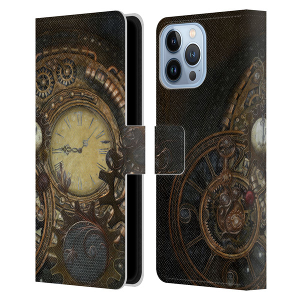 Simone Gatterwe Steampunk Clocks Leather Book Wallet Case Cover For Apple iPhone 13 Pro Max