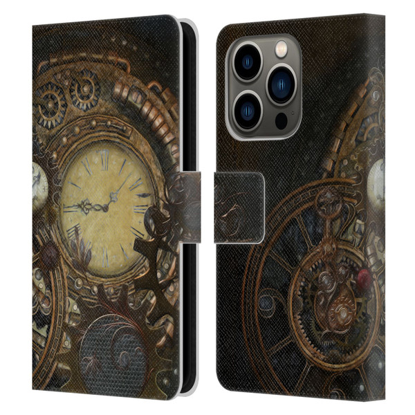 Simone Gatterwe Steampunk Clocks Leather Book Wallet Case Cover For Apple iPhone 14 Pro