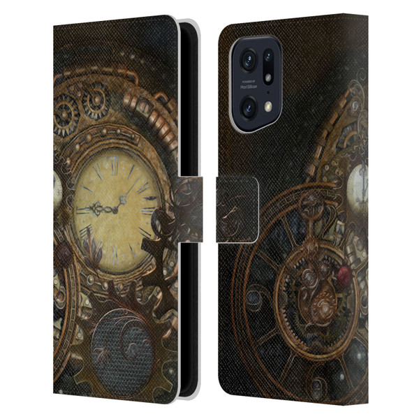 Simone Gatterwe Steampunk Clocks Leather Book Wallet Case Cover For OPPO Find X5