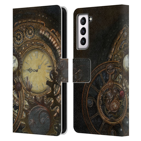 Simone Gatterwe Steampunk Clocks Leather Book Wallet Case Cover For Samsung Galaxy S21 5G