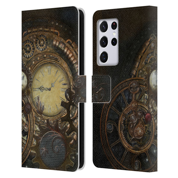 Simone Gatterwe Steampunk Clocks Leather Book Wallet Case Cover For Samsung Galaxy S21 Ultra 5G