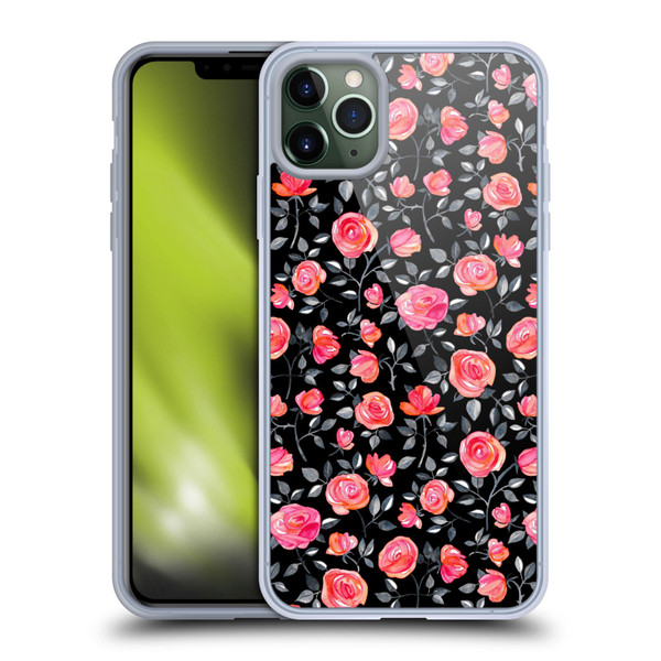 Micklyn Le Feuvre Florals Roses on Black Soft Gel Case for Apple iPhone 11 Pro Max