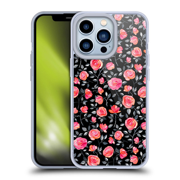 Micklyn Le Feuvre Florals Roses on Black Soft Gel Case for Apple iPhone 13 Pro