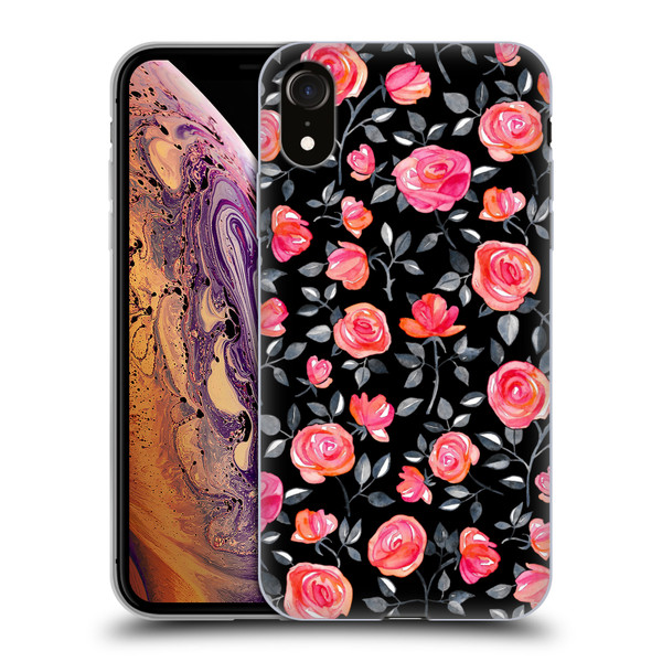 Micklyn Le Feuvre Florals Roses on Black Soft Gel Case for Apple iPhone XR