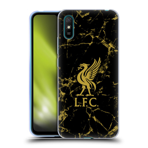Liverpool Football Club Crest & Liverbird Patterns 1 Black & Gold Marble Soft Gel Case for Xiaomi Redmi 9A / Redmi 9AT