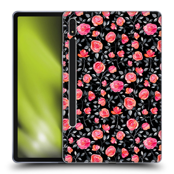 Micklyn Le Feuvre Florals Roses on Black Soft Gel Case for Samsung Galaxy Tab S8