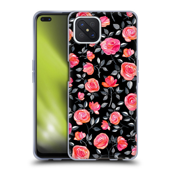 Micklyn Le Feuvre Florals Roses on Black Soft Gel Case for OPPO Reno4 Z 5G