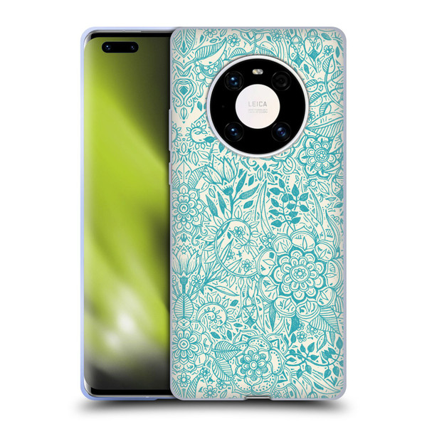Micklyn Le Feuvre Floral Patterns Teal And Cream Soft Gel Case for Huawei Mate 40 Pro 5G