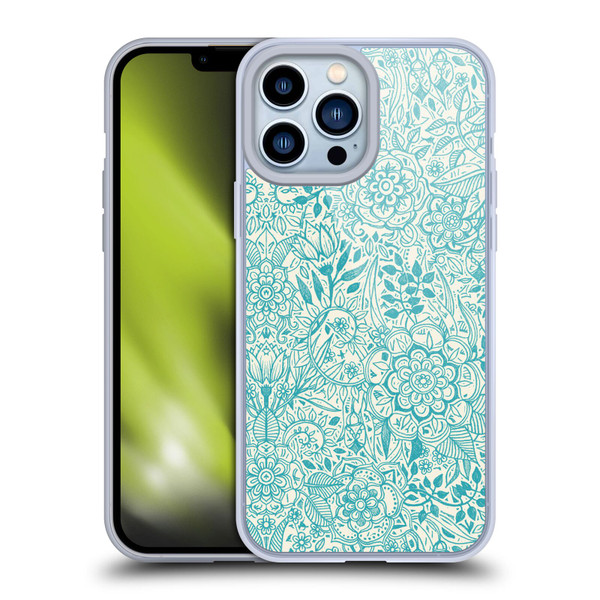 Micklyn Le Feuvre Floral Patterns Teal And Cream Soft Gel Case for Apple iPhone 13 Pro Max