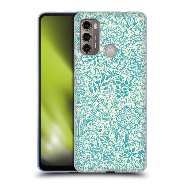 Micklyn Le Feuvre Floral Patterns Teal And Cream Soft Gel Case for Motorola Moto G60 / Moto G40 Fusion
