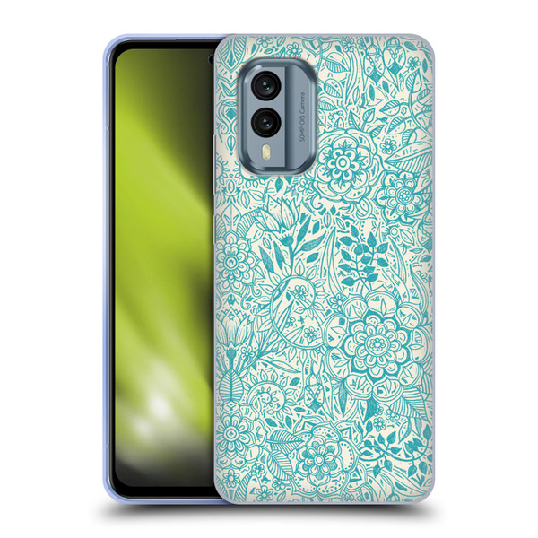 Micklyn Le Feuvre Floral Patterns Teal And Cream Soft Gel Case for Nokia X30