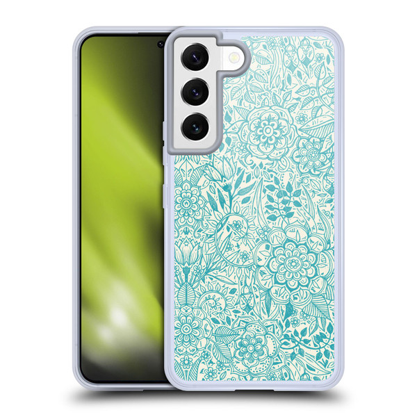 Micklyn Le Feuvre Floral Patterns Teal And Cream Soft Gel Case for Samsung Galaxy S22 5G