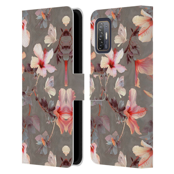 Micklyn Le Feuvre Florals Coral Hibiscus Leather Book Wallet Case Cover For HTC Desire 21 Pro 5G