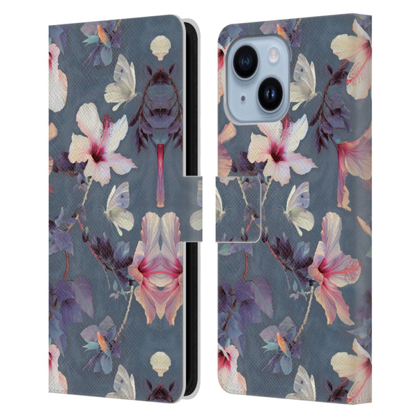 Micklyn Le Feuvre Florals Butterflies and Hibiscus Leather Book Wallet Case Cover For Apple iPhone 14 Plus