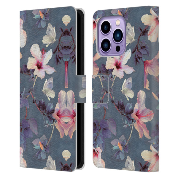 Micklyn Le Feuvre Florals Butterflies and Hibiscus Leather Book Wallet Case Cover For Apple iPhone 14 Pro Max
