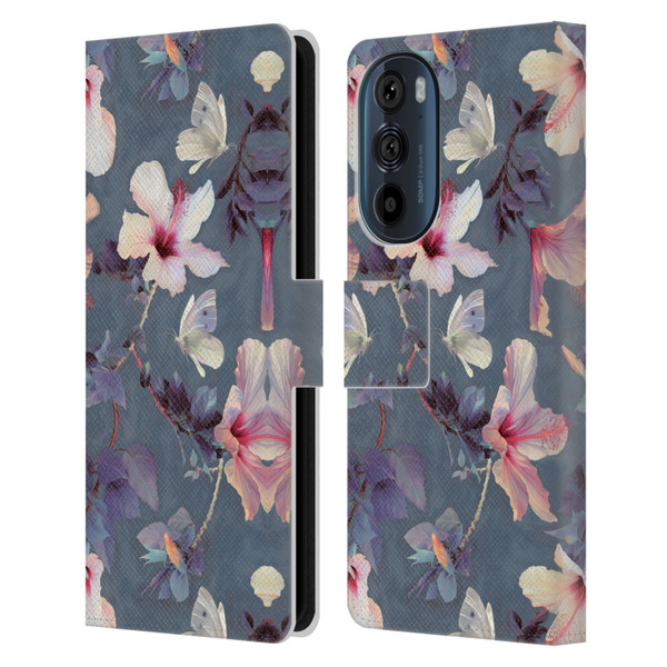 Micklyn Le Feuvre Florals Butterflies and Hibiscus Leather Book Wallet Case Cover For Motorola Edge 30