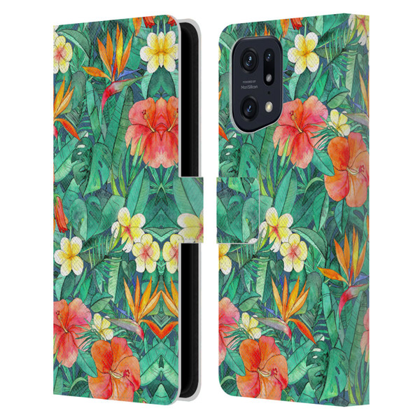 Micklyn Le Feuvre Florals Classic Tropical Garden Leather Book Wallet Case Cover For OPPO Find X5