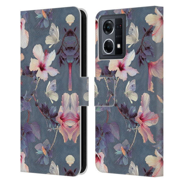 Micklyn Le Feuvre Florals Butterflies and Hibiscus Leather Book Wallet Case Cover For OPPO Reno8 4G