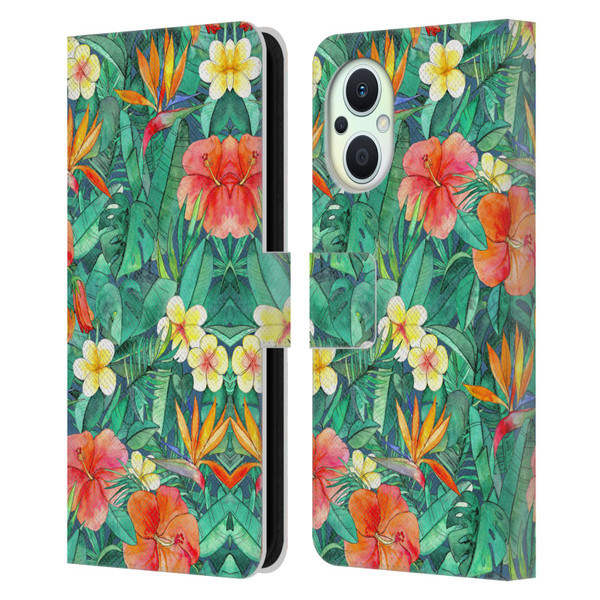 Micklyn Le Feuvre Florals Classic Tropical Garden Leather Book Wallet Case Cover For OPPO Reno8 Lite