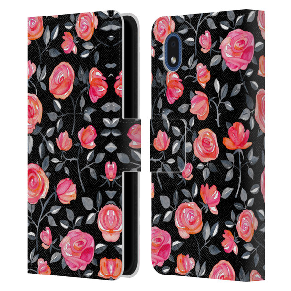 Micklyn Le Feuvre Florals Roses on Black Leather Book Wallet Case Cover For Samsung Galaxy A01 Core (2020)