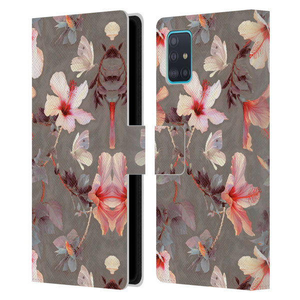 Micklyn Le Feuvre Florals Coral Hibiscus Leather Book Wallet Case Cover For Samsung Galaxy A51 (2019)