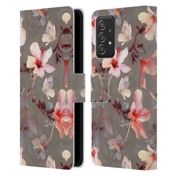 Micklyn Le Feuvre Florals Coral Hibiscus Leather Book Wallet Case Cover For Samsung Galaxy A53 5G (2022)