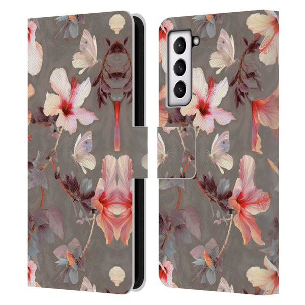 Micklyn Le Feuvre Florals Coral Hibiscus Leather Book Wallet Case Cover For Samsung Galaxy S21 5G