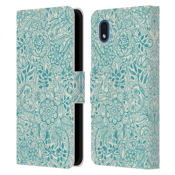 Micklyn Le Feuvre Floral Patterns Teal And Cream Leather Book Wallet Case Cover For Samsung Galaxy A01 Core (2020)
