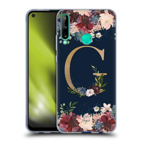 Nature Magick Floral Monogram Gold Navy Letter G Soft Gel Case for Huawei P40 lite E