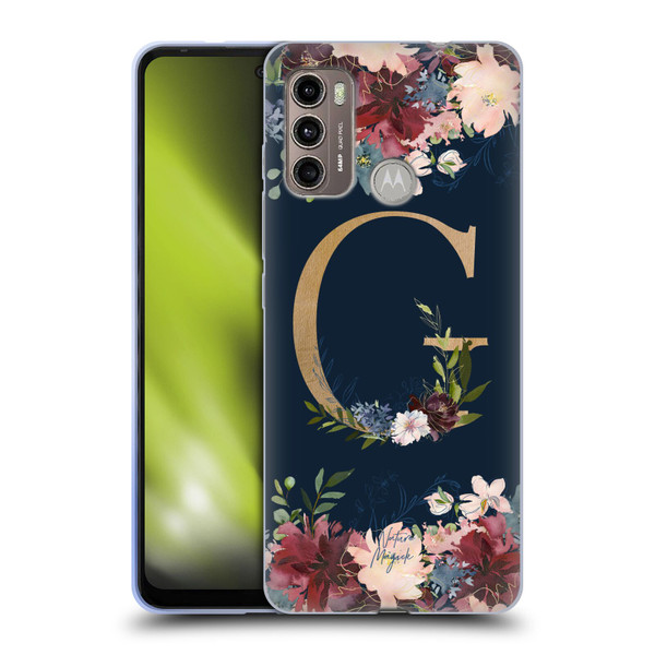 Nature Magick Floral Monogram Gold Navy Letter G Soft Gel Case for Motorola Moto G60 / Moto G40 Fusion