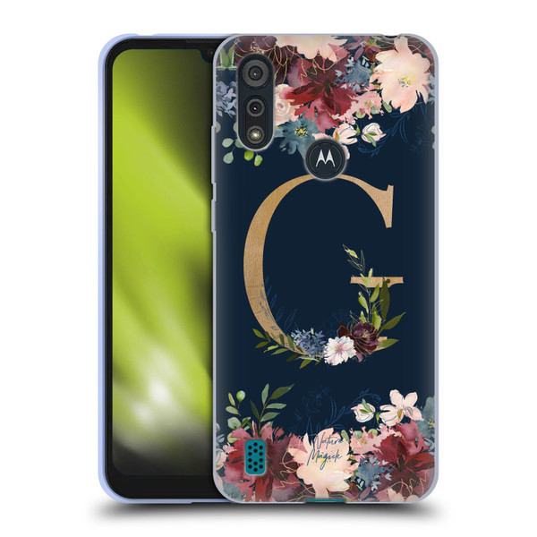 Nature Magick Floral Monogram Gold Navy Letter G Soft Gel Case for Motorola Moto E6s (2020)