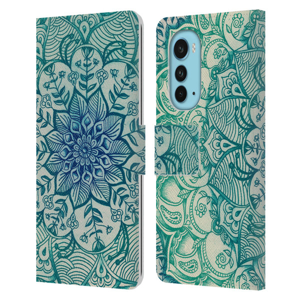 Micklyn Le Feuvre Mandala 3 Emerald Doodle Leather Book Wallet Case Cover For Motorola Edge (2022)