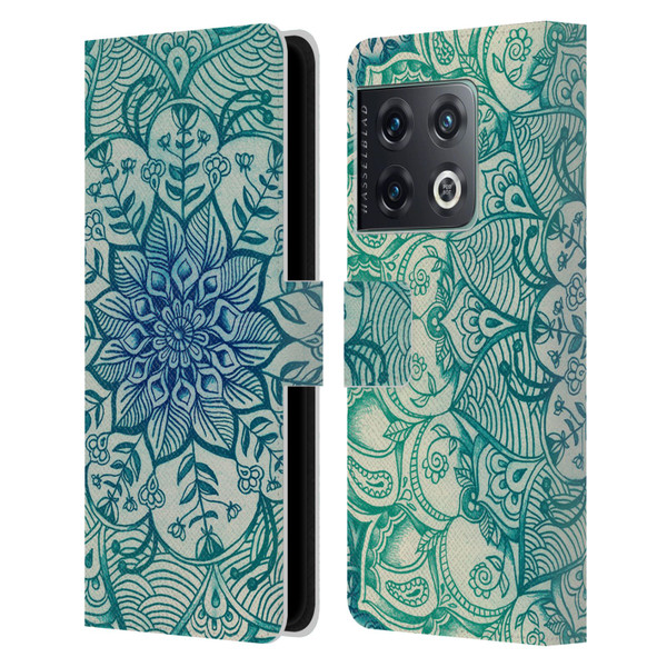 Micklyn Le Feuvre Mandala 3 Emerald Doodle Leather Book Wallet Case Cover For OnePlus 10 Pro