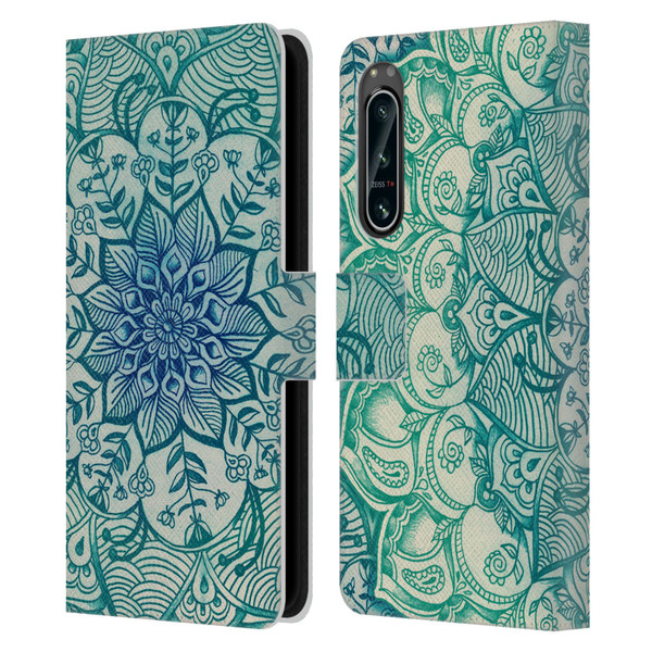 Micklyn Le Feuvre Mandala 3 Emerald Doodle Leather Book Wallet Case Cover For Sony Xperia 5 IV
