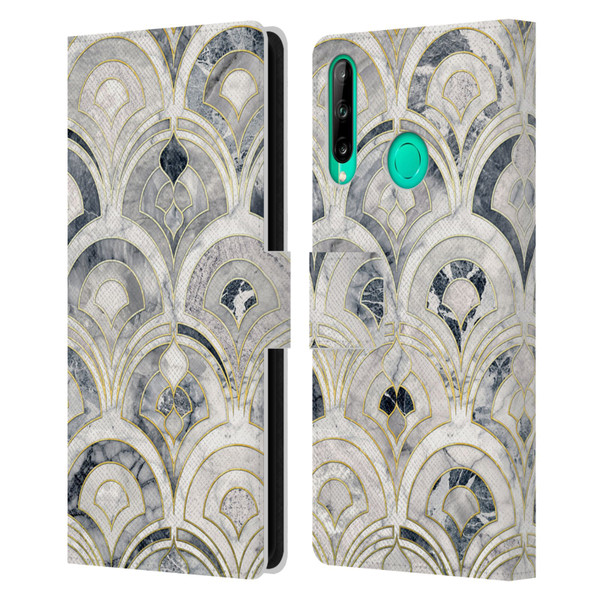 Micklyn Le Feuvre Marble Patterns Monochrome Art Deco Tiles Leather Book Wallet Case Cover For Huawei P40 lite E