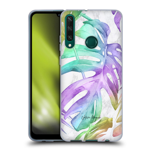 Nature Magick Tropical Palm Leaves On Marble Rainbow Leaf Soft Gel Case for Huawei Y6p